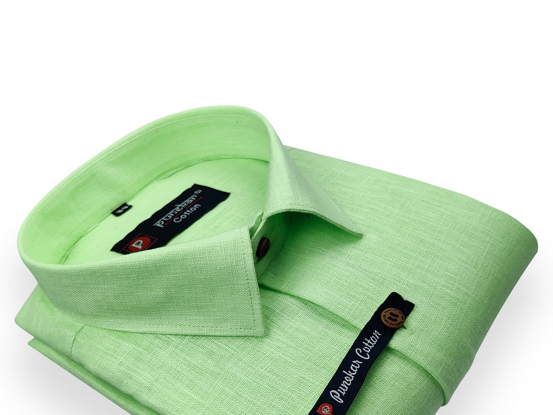 Light Green Color Linenza Linen Formal Shirts For Men - Punekar Cotton