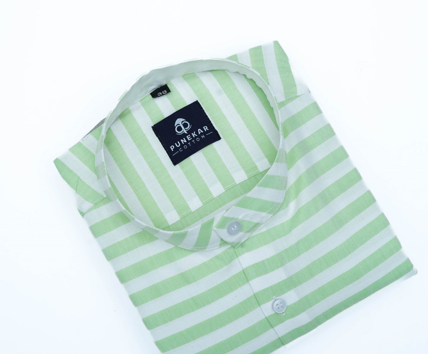 Light Green Color Stand Collar Strips Shirts For Men – Punekar Cotton