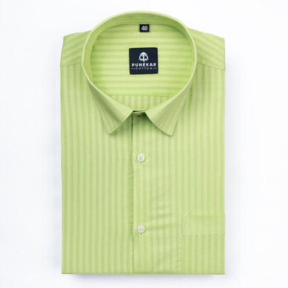 Light Green Color vertical Cotton stripe Shirt For Men - Punekar Cotton