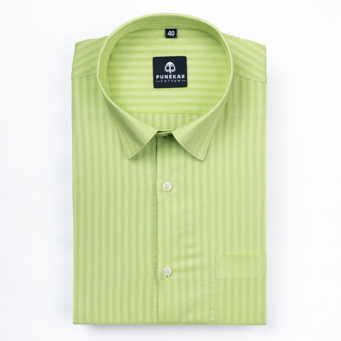 Light Green Color vertical Cotton stripe Shirt For Men - Punekar Cotton