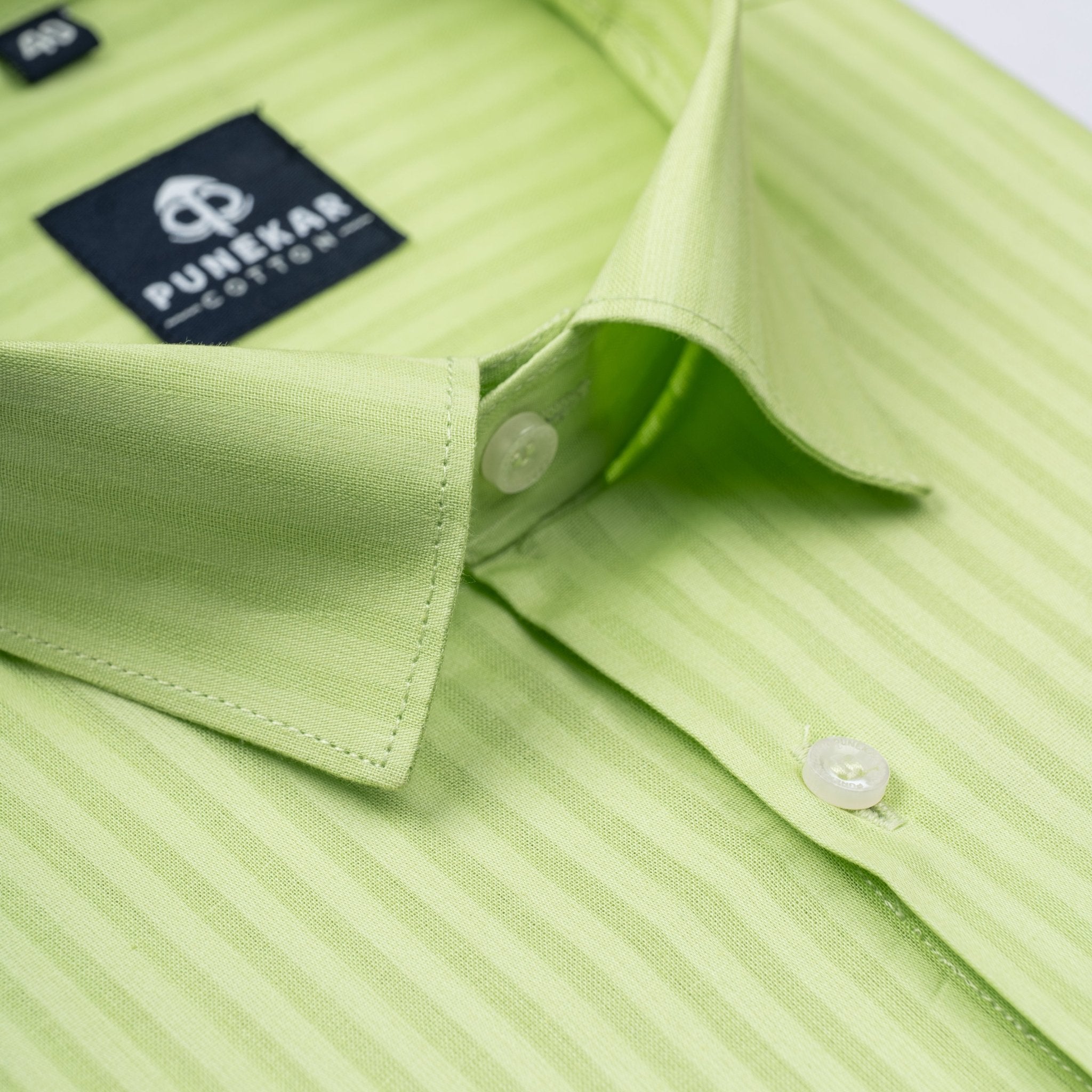 Light Green Color vertical Cotton stripe Shirt For Men - Punekar Cotton