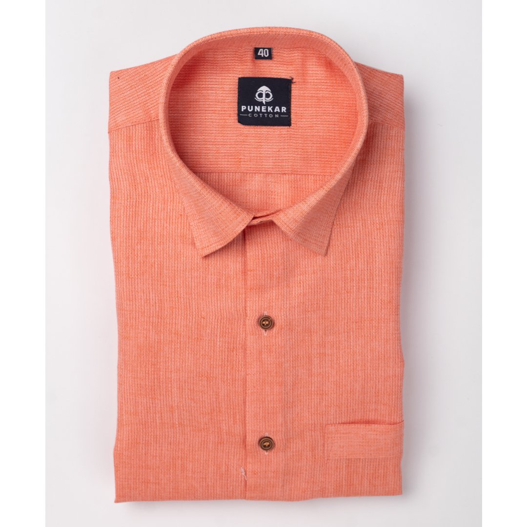 Light Orange Color Combed Cotton Shirts For Men - Punekar Cotton