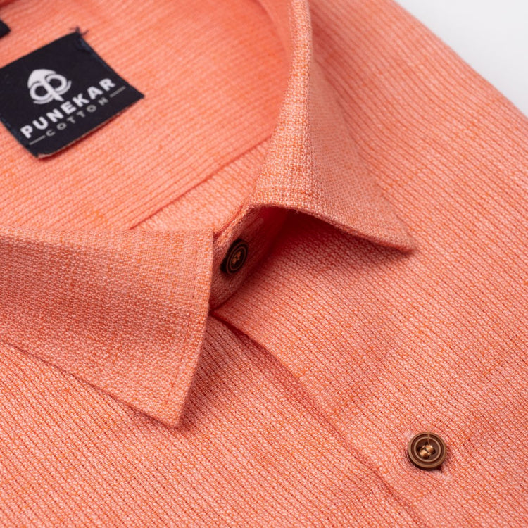 Light Orange Color Combed Cotton Shirts For Men - Punekar Cotton