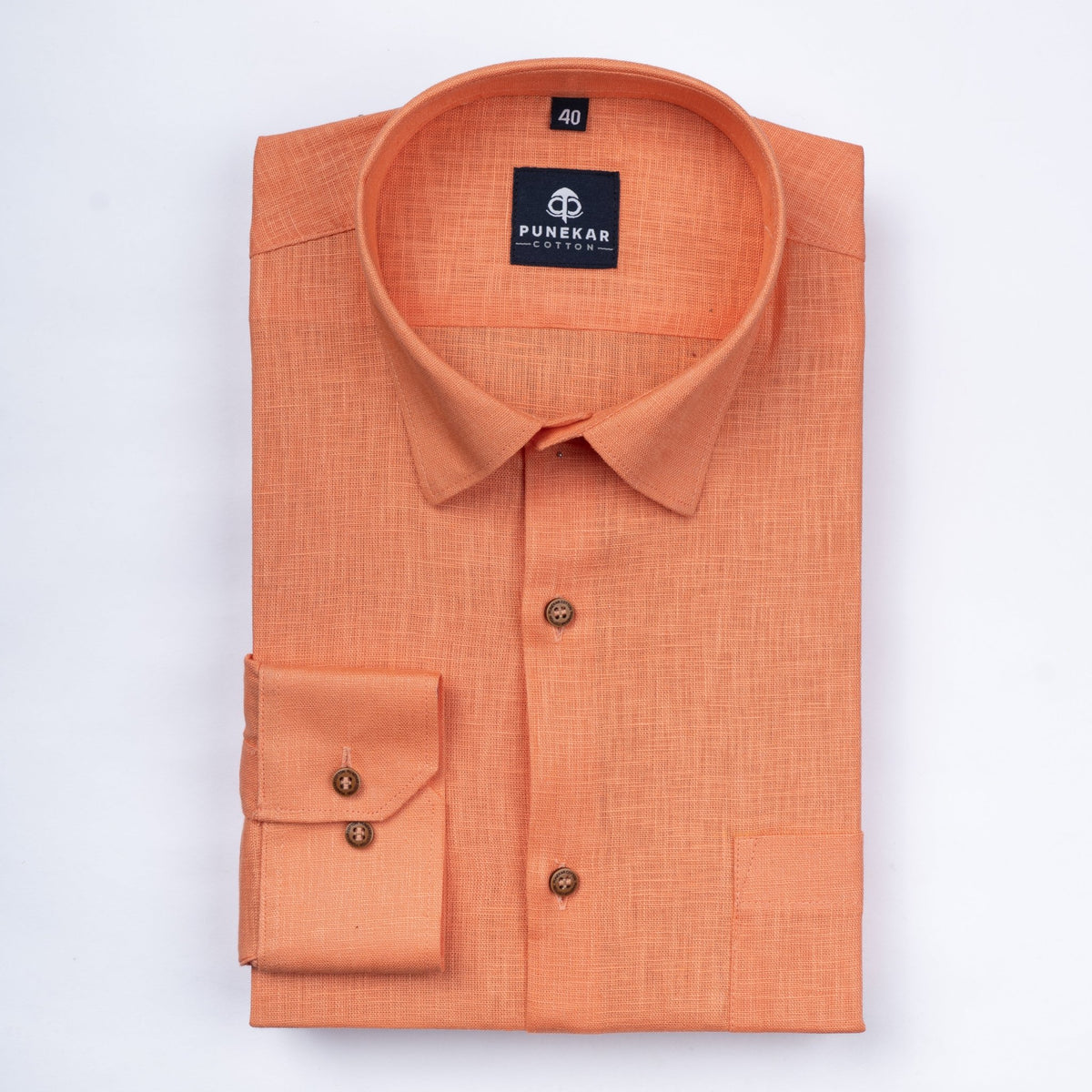 Orange Color Linen Formal Shirts For Men – Punekar Cotton