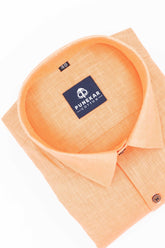 Light Orange Color Linen Formal Shirts For Men - Punekar Cotton