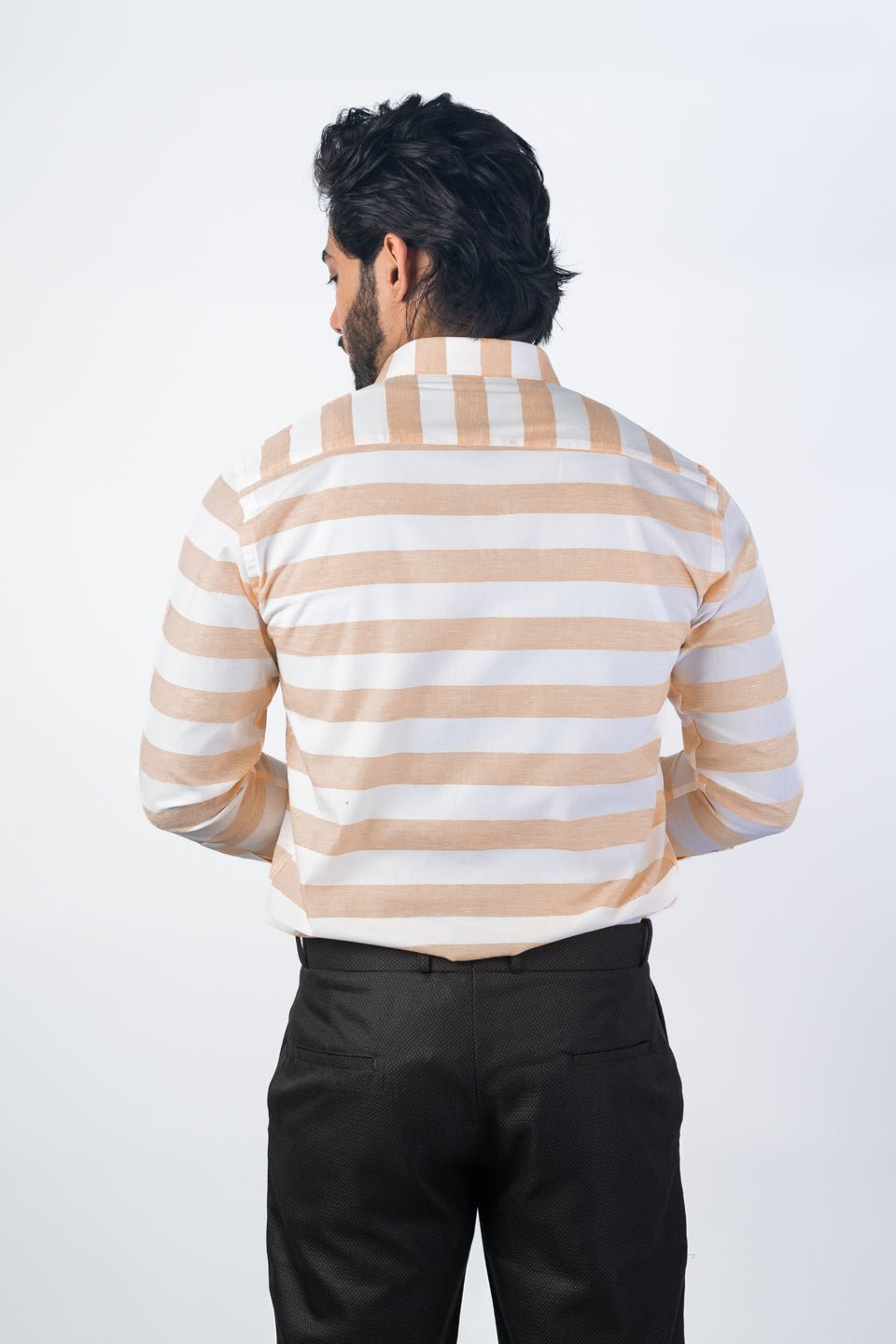 Light Tan Color Cotton Stripe Shirt For Men - Punekar Cotton