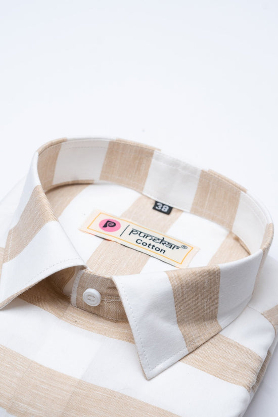 Light Tan Color Pure Cotton Stripe Shirt For Men - Punekar Cotton