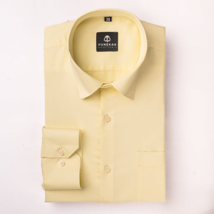 Light Yellow Color Cotton Satin Shirt For Men - Punekar Cotton