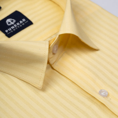 Light Yellow Color vertical Cotton stripe Shirt For Men - Punekar Cotton