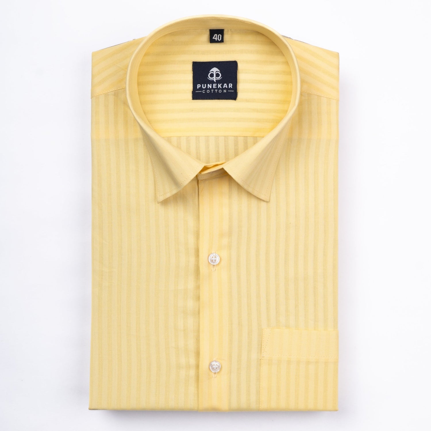 Light Yellow Color vertical Cotton stripe Shirt For Men - Punekar Cotton