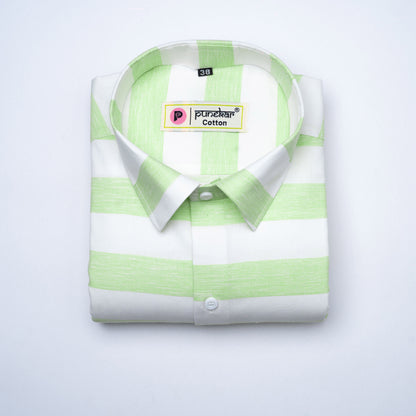 Pista Green Color Cotton Stripe Shirt For Men