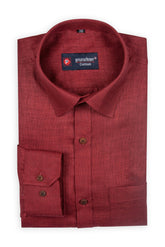Maroon Color Blended Linen Shirt For Men's - Punekar Cotton