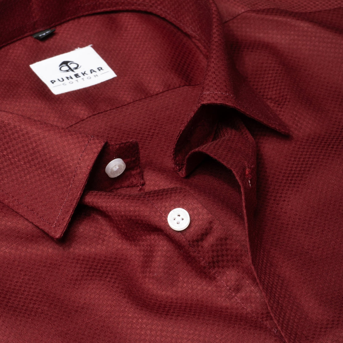 Maroon Color Dobby Cotton Shirt For Men - Punekar Cotton