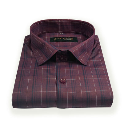 Maroon Color Poly Cotton Casual Checked Shirt For Men - Punekar Cotton