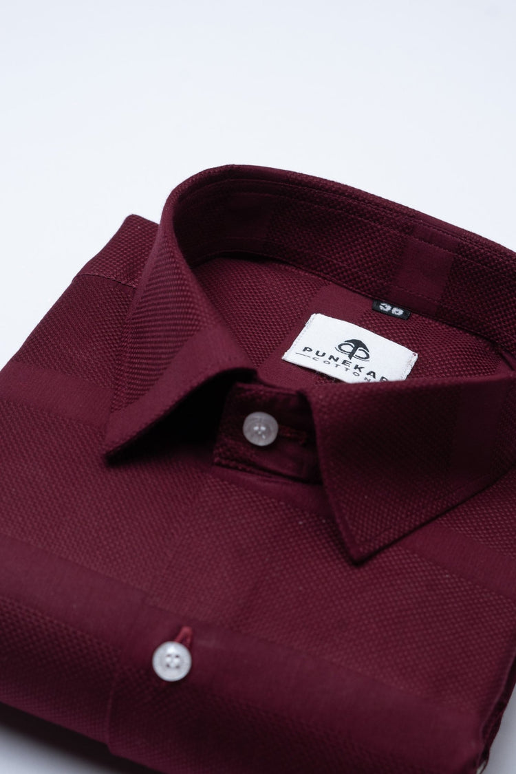 Maroon Color Pure Cotton Wide Stripe Shirt For Men - Punekar Cotton