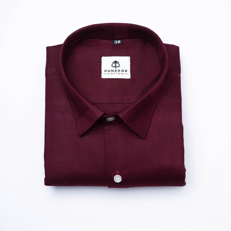 Maroon Color Pure Cotton Wide Stripe Shirt For Men - Punekar Cotton