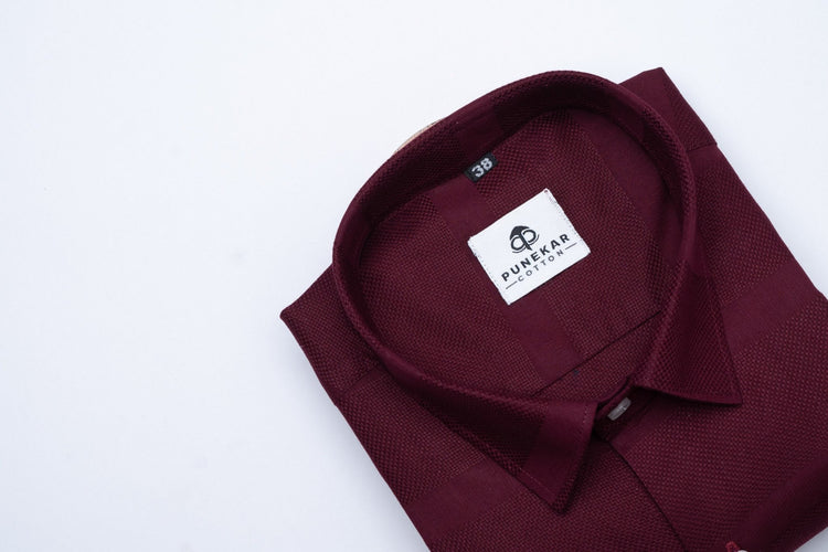 Maroon Color Pure Cotton Wide Stripe Shirt For Men - Punekar Cotton