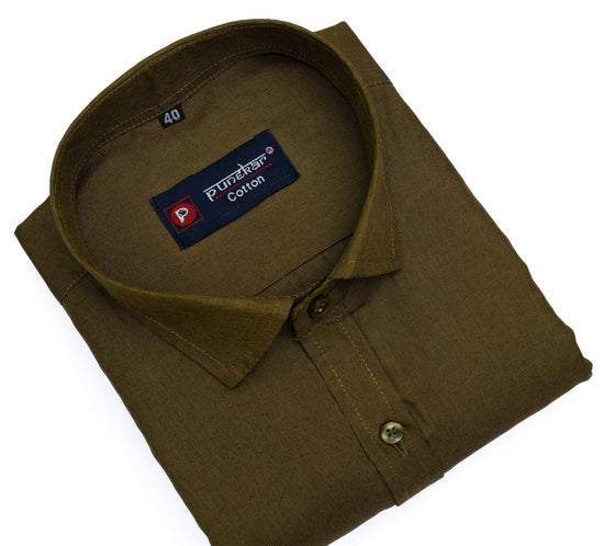 Mehndi Color Polyester Shirt For Men - Punekar Cotton