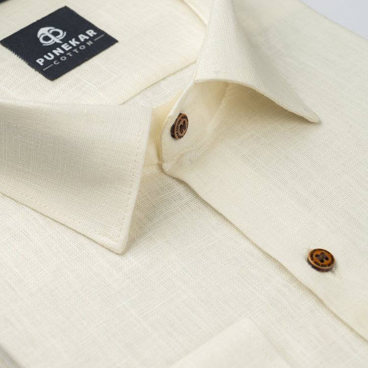 Milky White Color Linen Formal Shirts For Men - Punekar Cotton