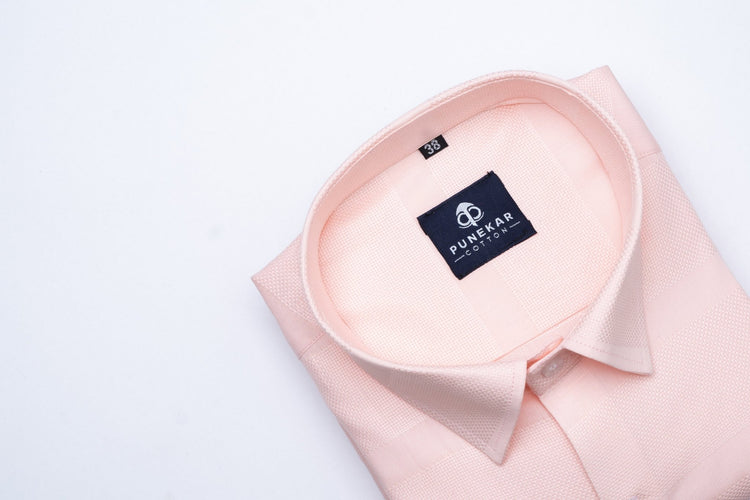 Misty Rose Color Pure Cotton Wide Stripe Shirt For Men - Punekar Cotton