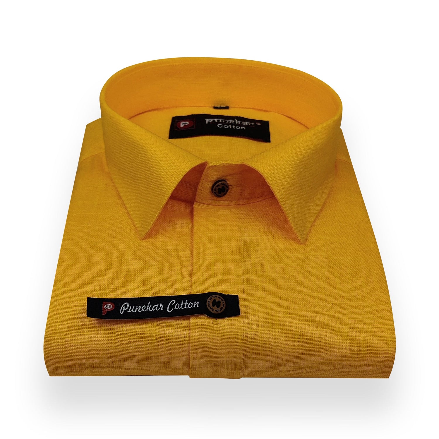 Mustard Yellow Color Linenza Linen Formal Shirts For Men - Punekar Cotton