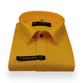 Mustard Yellow Color Linenza Linen Formal Shirts For Men - Punekar Cotton