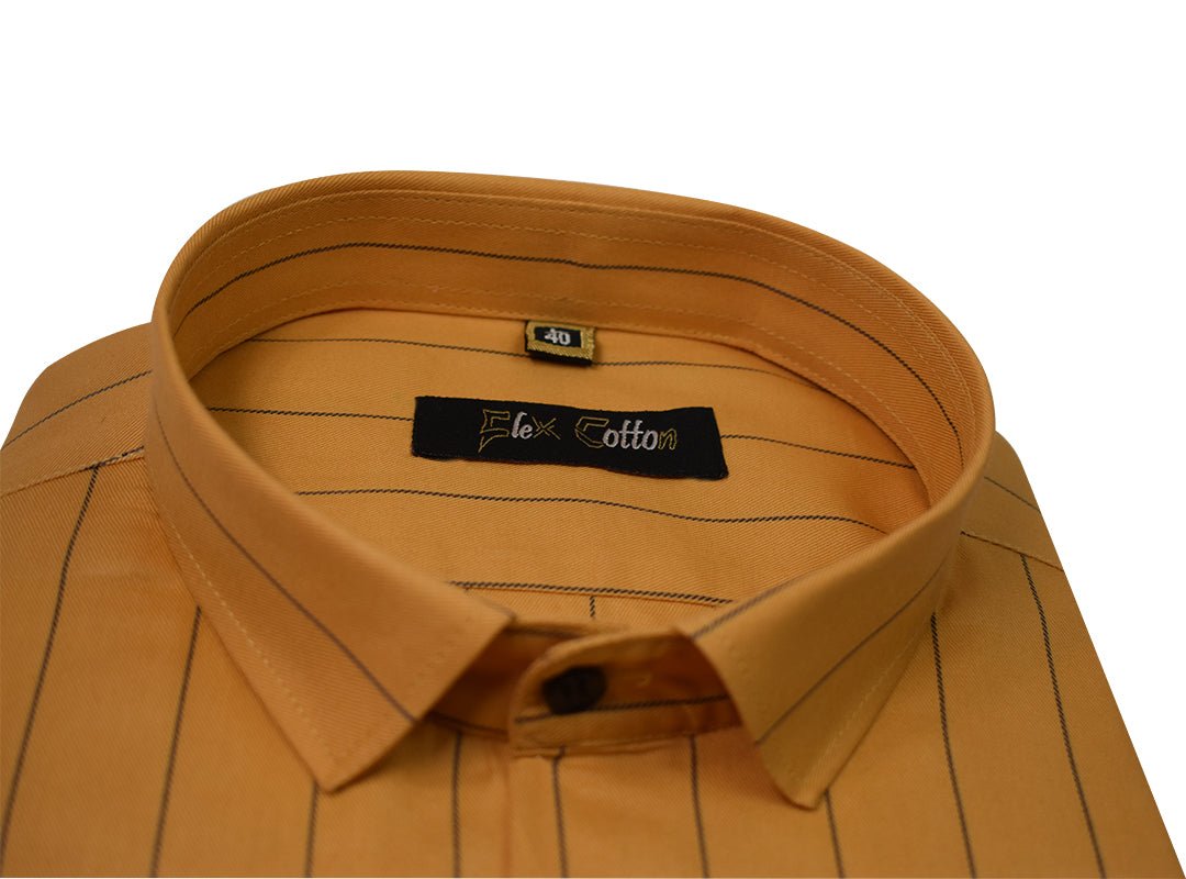 Mustard Yellow Color Lining Cotton Shirt For Men - Punekar Cotton