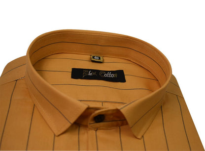 Mustard Yellow Color Lining Cotton Shirt For Men - Punekar Cotton