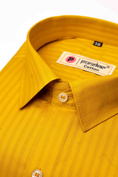 Mustard yellow Color vertical Cotton stripe Shirt For Men - Punekar Cotton