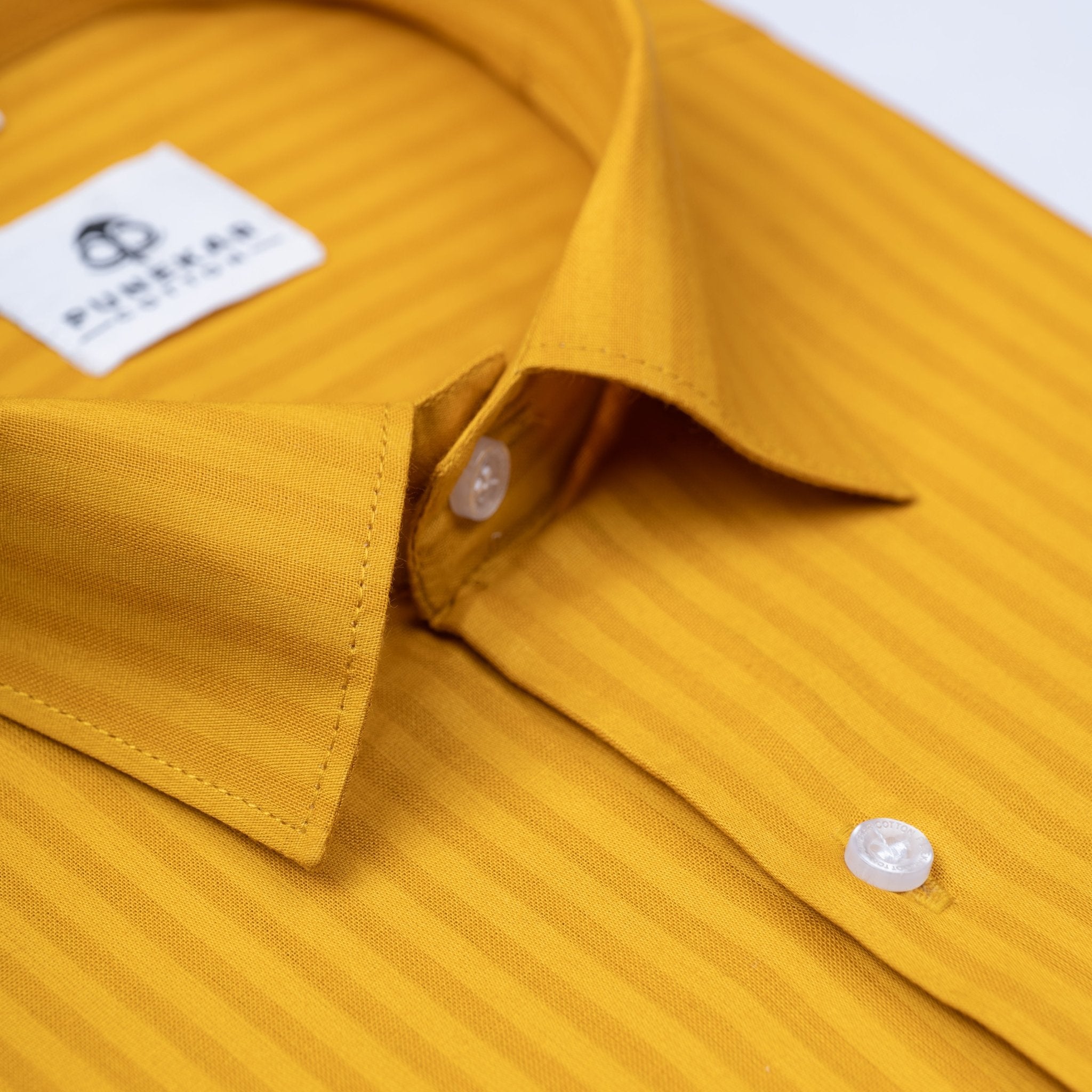 Mustard yellow Color vertical Cotton stripe Shirt For Men - Punekar Cotton