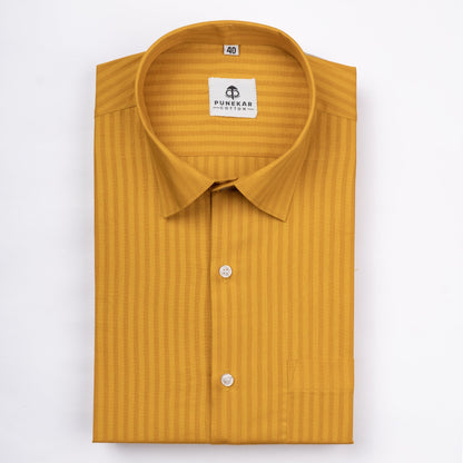 Mustard yellow Color vertical Cotton stripe Shirt For Men - Punekar Cotton