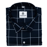 Navy Blue Color Big Checks Cotton Shirts For Men - Punekar Cotton