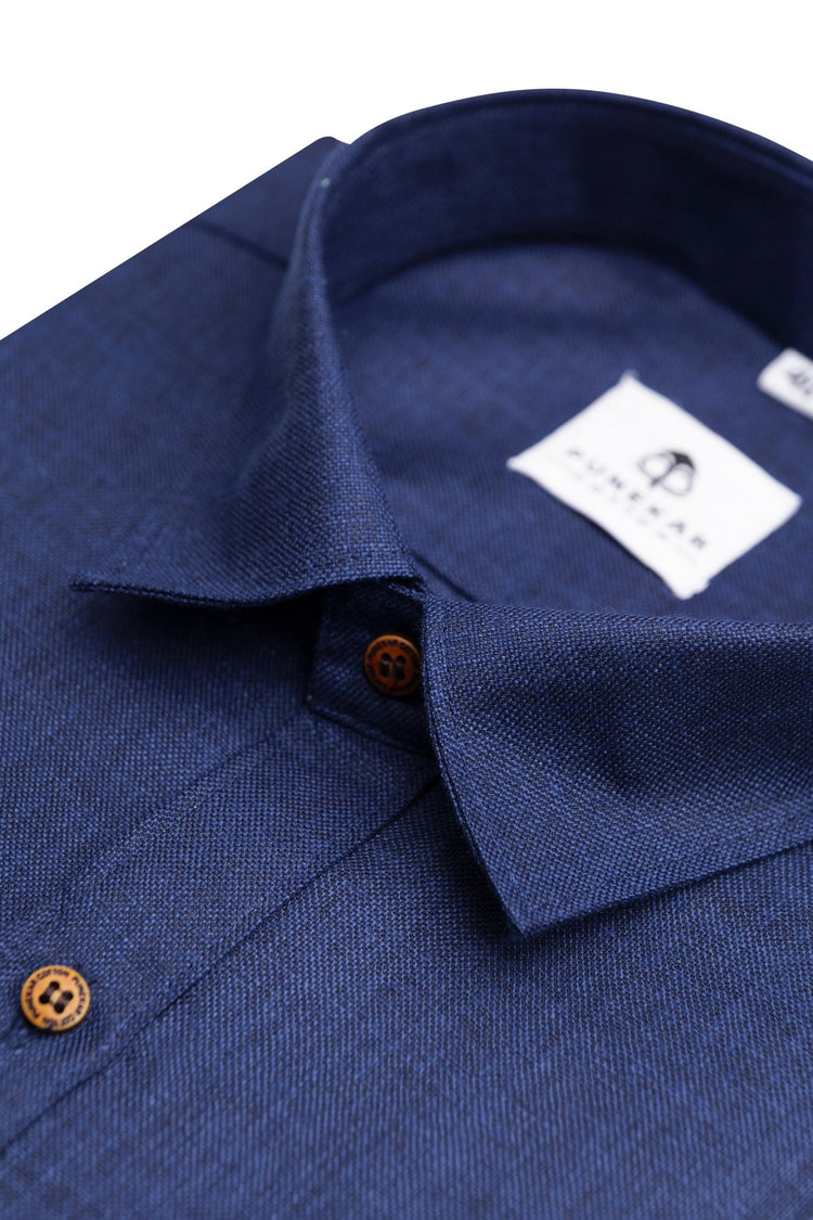 Navy Blue Color Blended Linen Shirt For Men's - Punekar Cotton