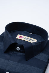 Navy Blue Color Cotton Stripe Shirt For Men - Punekar Cotton