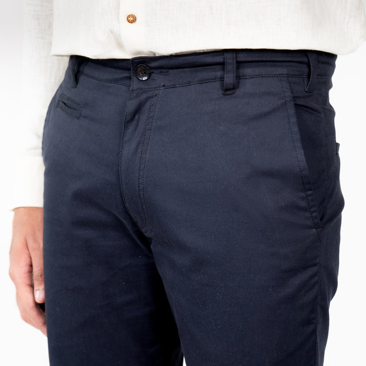 Navy Blue Color Cotton Trouser Pants for Men - Punekar Cotton