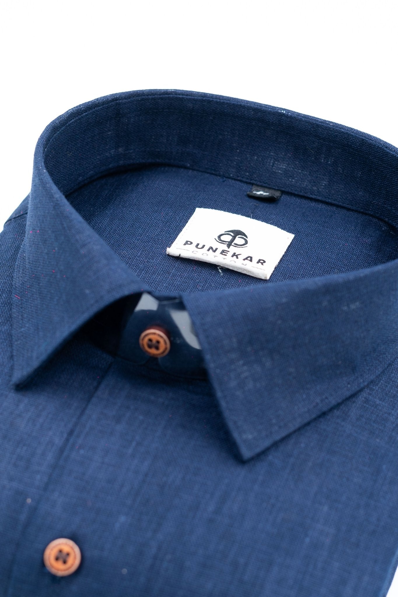 Navy Blue Color Linen Formal Shirts For Men - Punekar Cotton