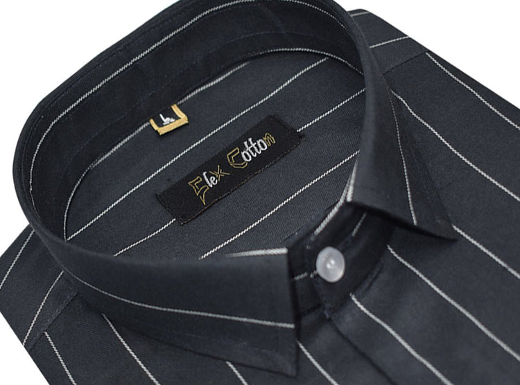 Navy Blue Color Lining Cotton Shirts For Men - Punekar Cotton