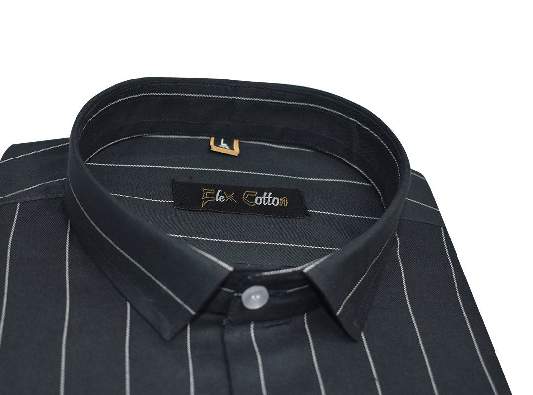 Navy Blue Color Lining Cotton Shirts For Men - Punekar Cotton