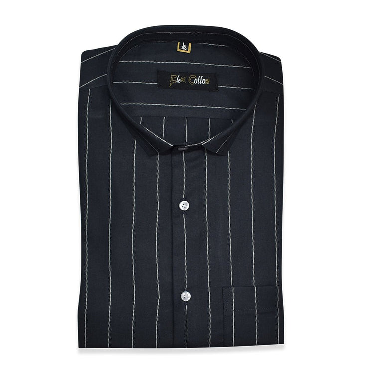 Navy Blue Color Lining Cotton Shirts For Men - Punekar Cotton