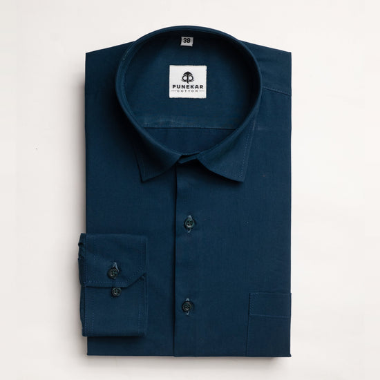 Navy Blue Color Lycra Twill Cotton Shirt For Men - Punekar Cotton