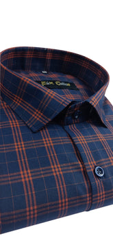 Navy-Red Color Poly Cotton Casual Checked Shirt For Men - Punekar Cotton
