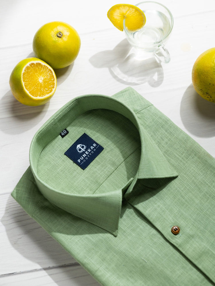 Olive Green Color Linen Formal Shirts For Men - Punekar Cotton