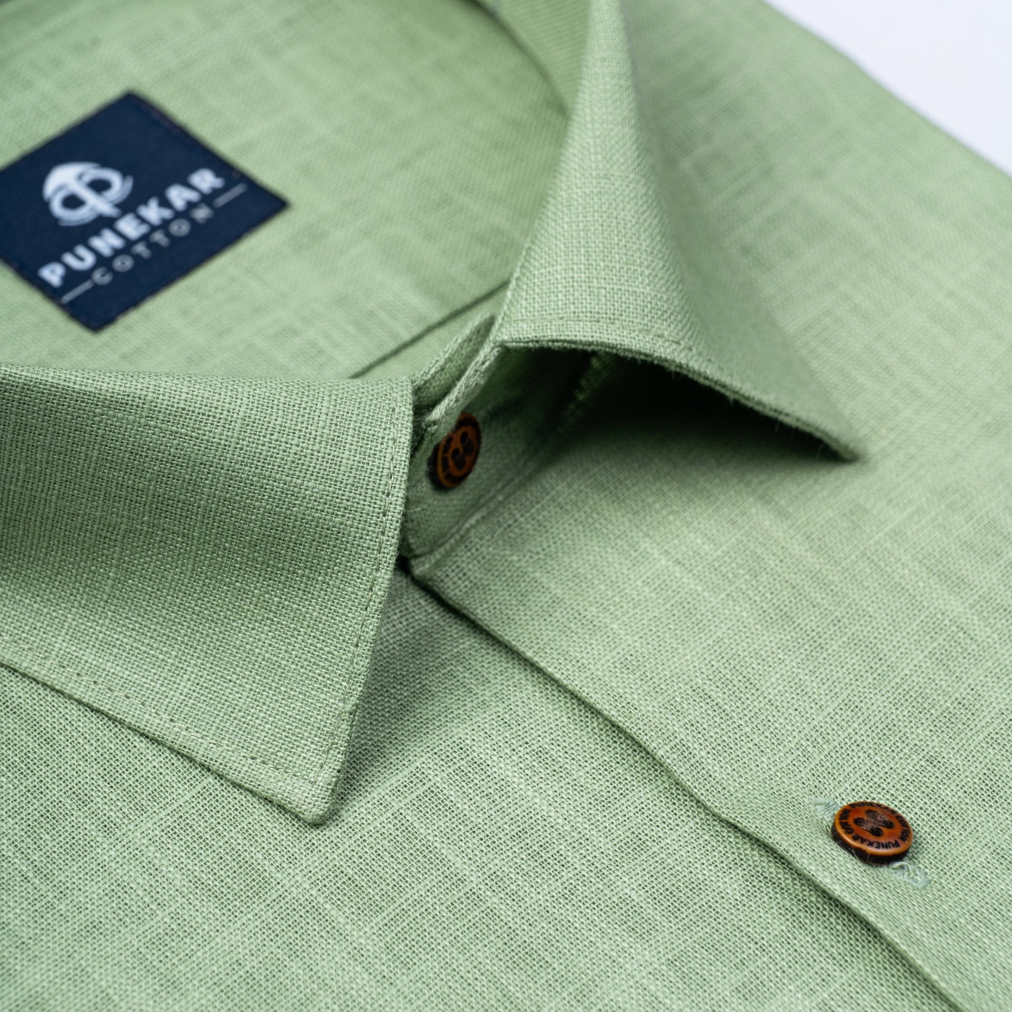 Olive Green Color Linen Formal Shirts For Men - Punekar Cotton
