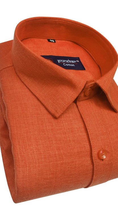 Orange Color Blended Linen Shirt For Men&