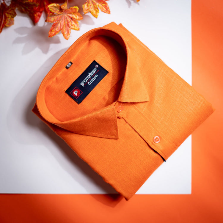 Orange Color Blended Linen Shirt For Men's - Punekar Cotton
