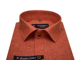 Orange Color Cotton Self Woven Checks Handmade Shirts For Men's - Punekar Cotton