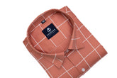 Orange Peach Color Big Checks Cotton Shirts For Men - Punekar Cotton