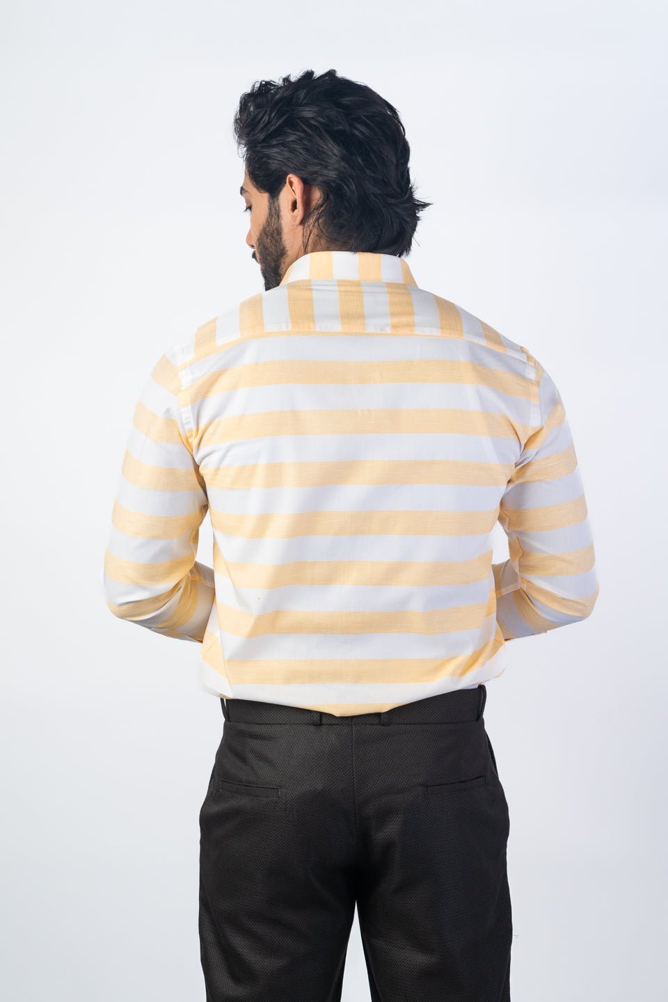 Peach Orange Color Cotton Stripe Shirt For Men - Punekar Cotton