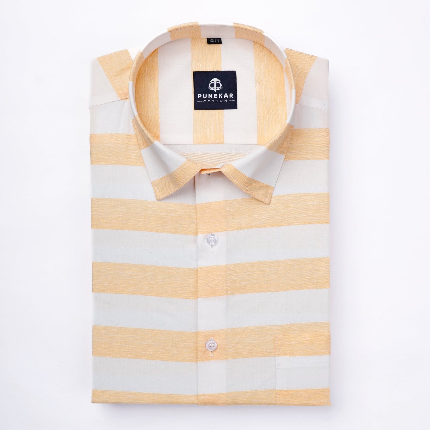 Peach Orange Color Cotton Stripe Shirt For Men - Punekar Cotton