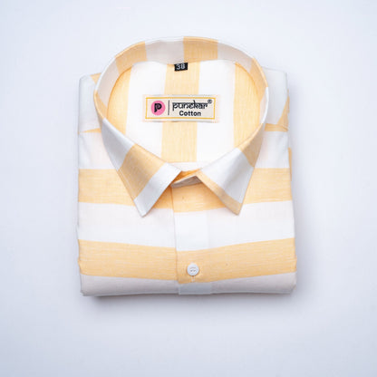 Peach Orange Color Cotton Stripe Shirt For Men - Punekar Cotton